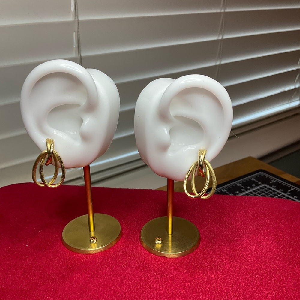 14 K Textured Yellow Gold Double Drop Earrings.